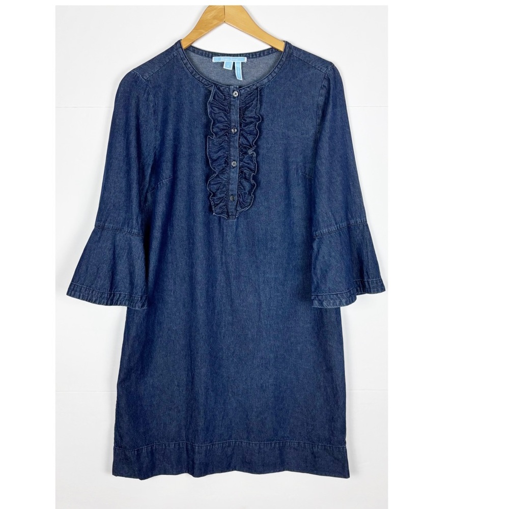 Draper James Chambray Ruffle Shift Dress Size 8